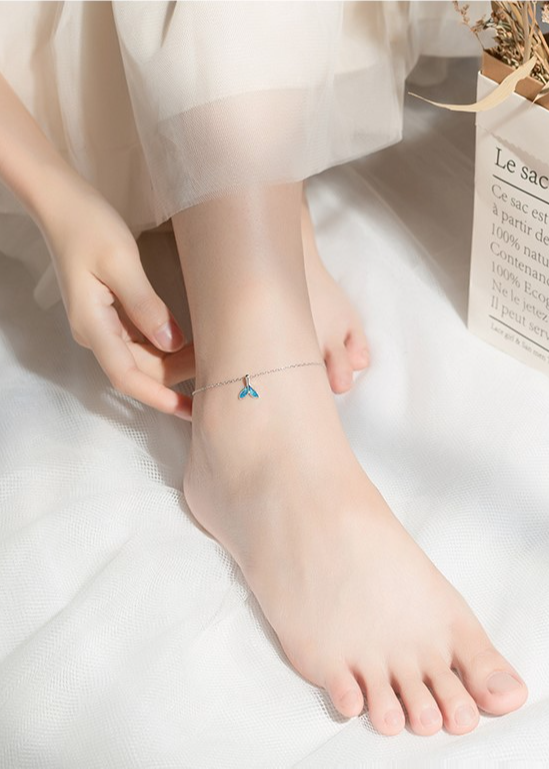 Lắc Chân Bạc Nữ cao cấp nhánh lá xanh dễ thương LCBN192 + Tặng hộp đựng lắc + Tặng khăn lau bạc