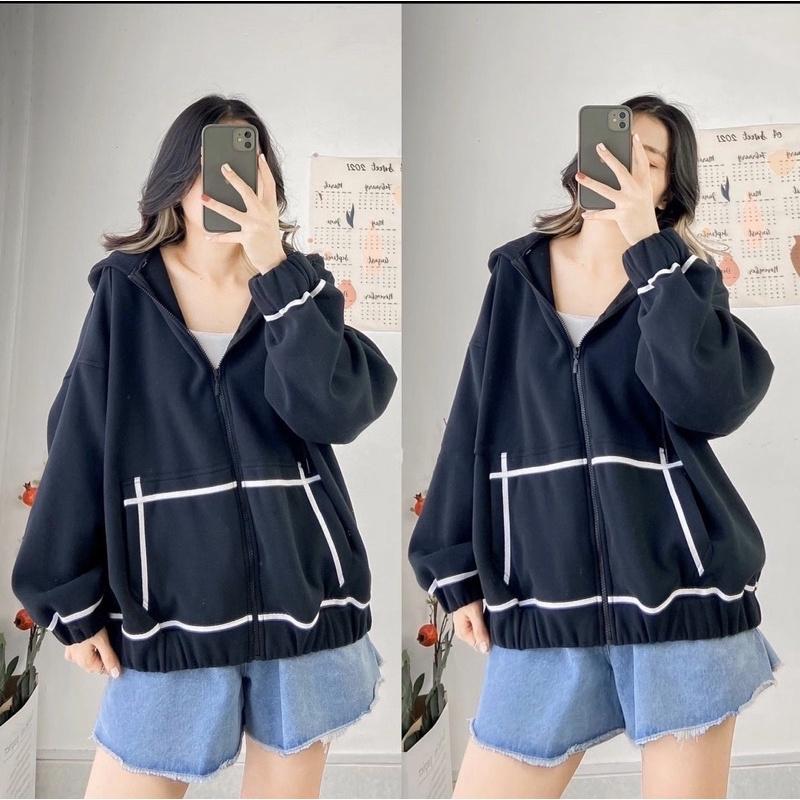 Hình ảnh Áo Khoác dây kéo viền trắng/ Hoodie Zip WEST {màu Đen/ Xanh/ Hồng} Form rộng Unisex Nam/Nữ cực đẹp chất xịn