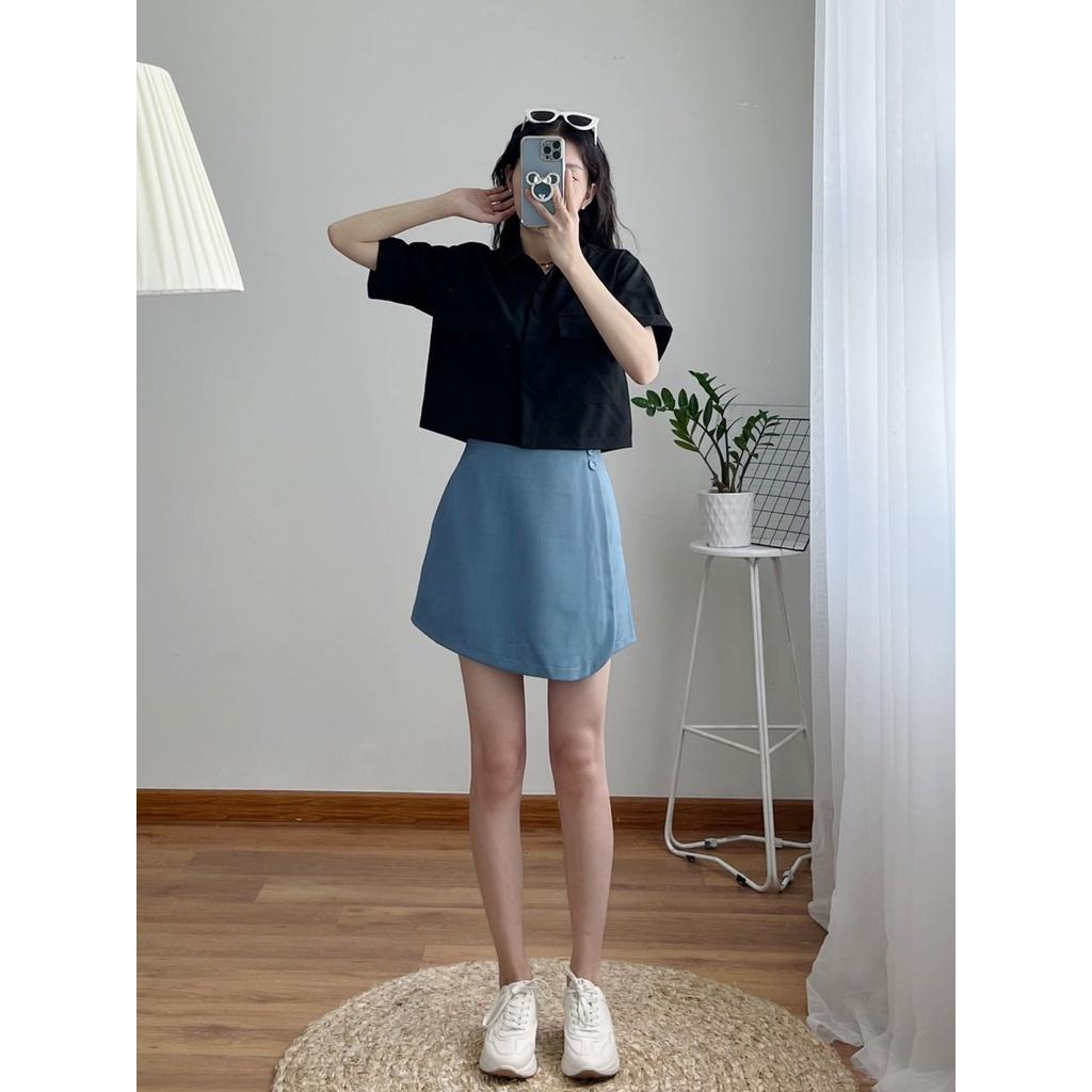 Áo sơ mi croptop ngắn tay phom rộng cá tính