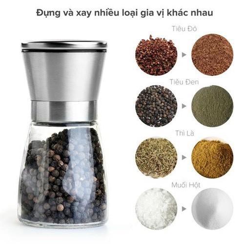 Dụng Cụ Xay Tiêu Thủy Tinh Cầm Tay Nắp Inox Cao Cấp