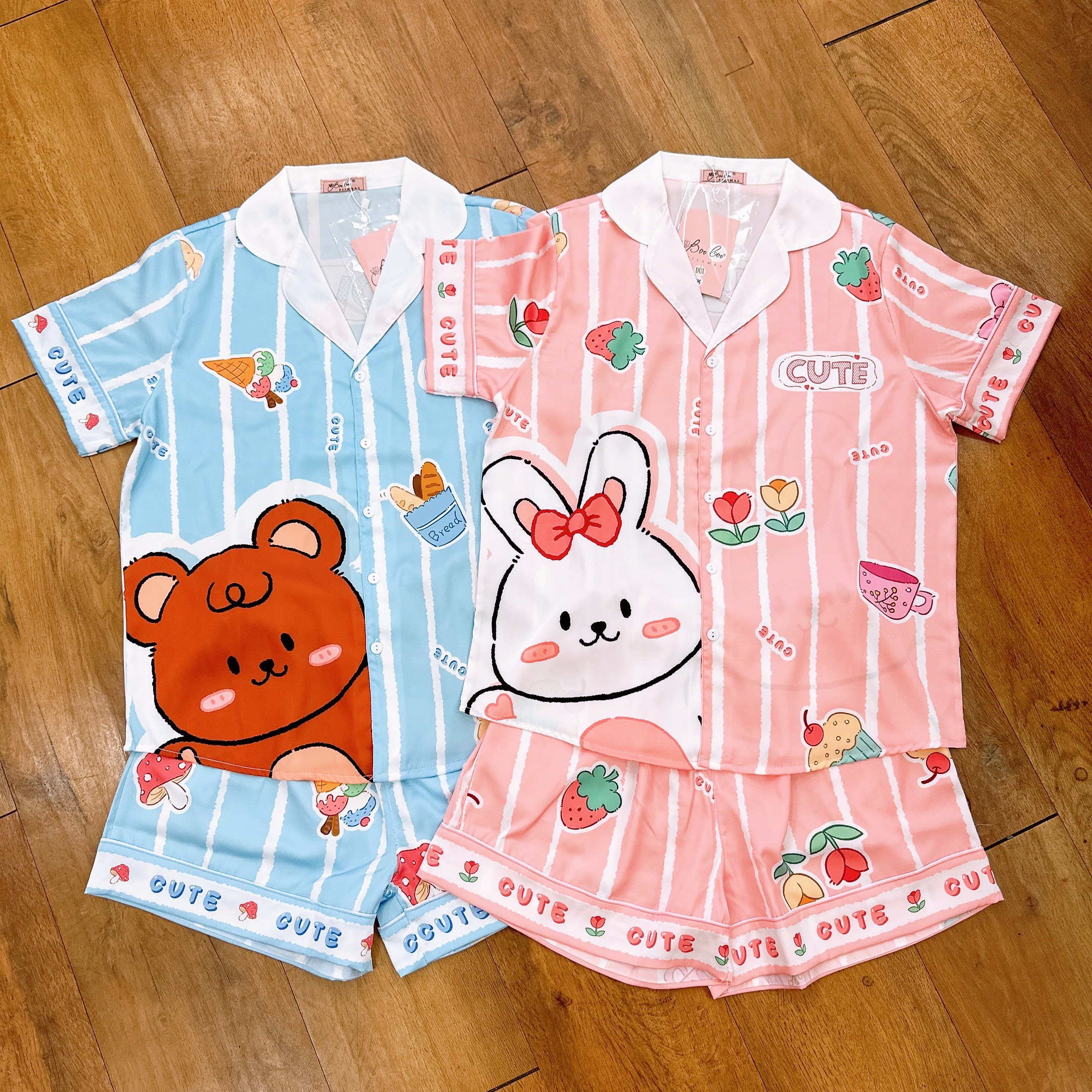 [HCM] (40-56kg, P3) Đồ bộ pijama nữ đùi TNQN chất liệu latin in 3D hoạt hình. gấu lotso - capybara - trơn