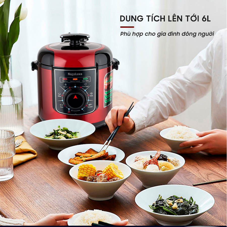 Nồi Áp Suất Điện Nagakawa NAG0205 (6.0 Lít) - Hàng Chính Hãng