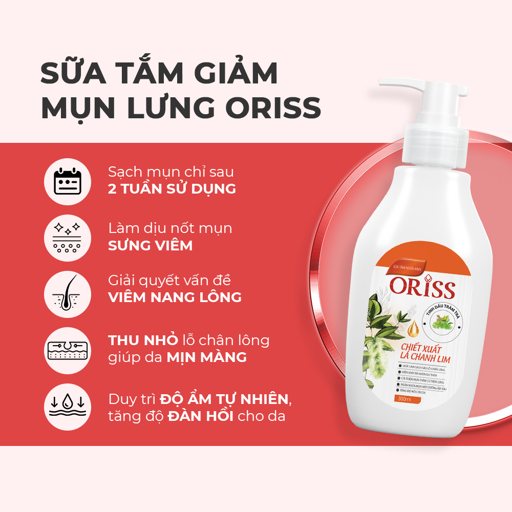 Sữa Tắm Khỏi Mụn Lưng Oriss Giảm Thâm Mụn, Viêm Nang Lông Chai 300ml