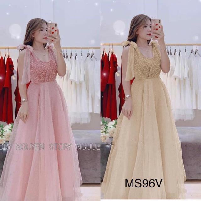 Đầm maxi 2 dây kết nơ đính cườm