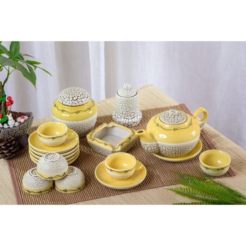 Bộ ấm trà men lưới, phong cách Nhật. Gốm sứ Bát Tràng.