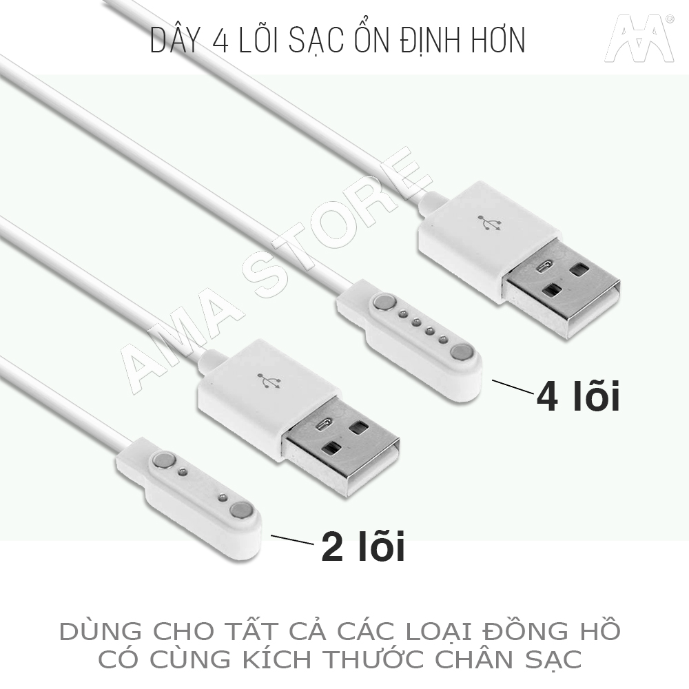 Dây sạc Cáp sạc Nam châm Đồng hồ Thông minh Q12, Q16, Q19, Q100, TD26, A28, DS60, DS66, Y95, D06, DF39 Hàng nhập khẩu