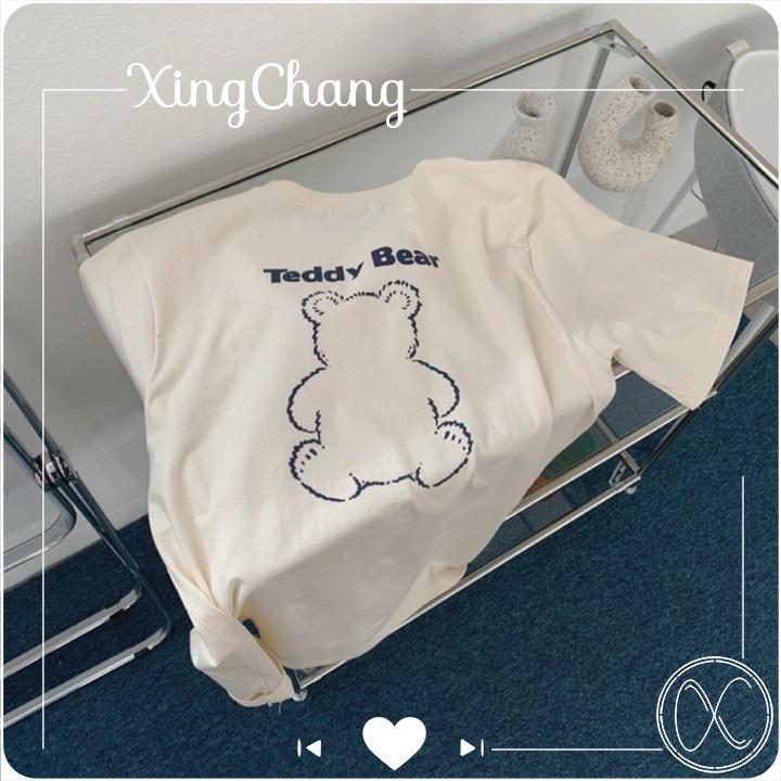 Áo phông nữ cộc tay, áo phông cổ tròn chất mịn đẹp cá tính in Teddy Bear mã NXC15