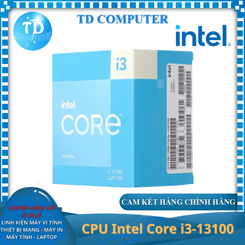 CPU Intel Core i3 13100 4.5GHz (Socket 1700, 4 Nhân 8 Luồng 12MB) - Hàng chính hãng