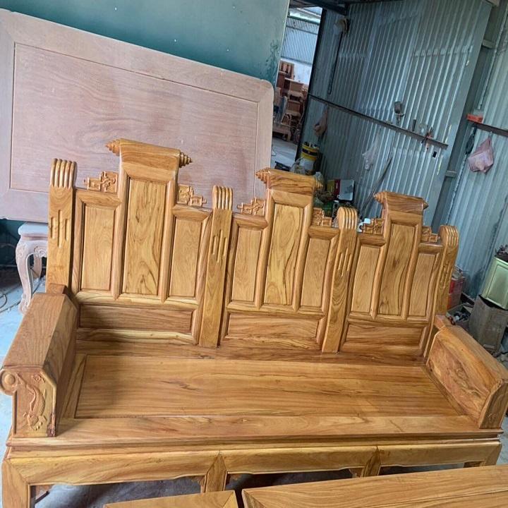Bộ bàn ghế âu á tay hộp chương cuốn thư vách trơn chọn vân gỗ gõ đỏ 6 món