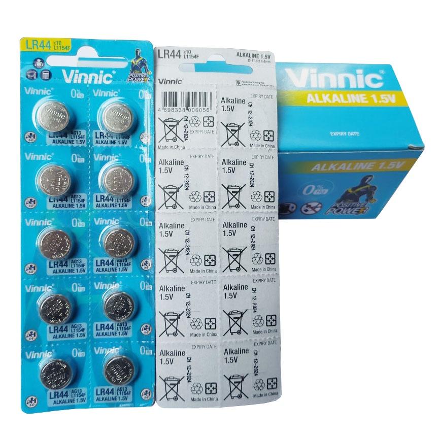 Vỉ 10 Pin cúc áo VINNIC AG13 / L1154 / A76 / 357 / LR44W Chính hãng dùng cho đồng hồ đeo tay, thiết bị điện tử