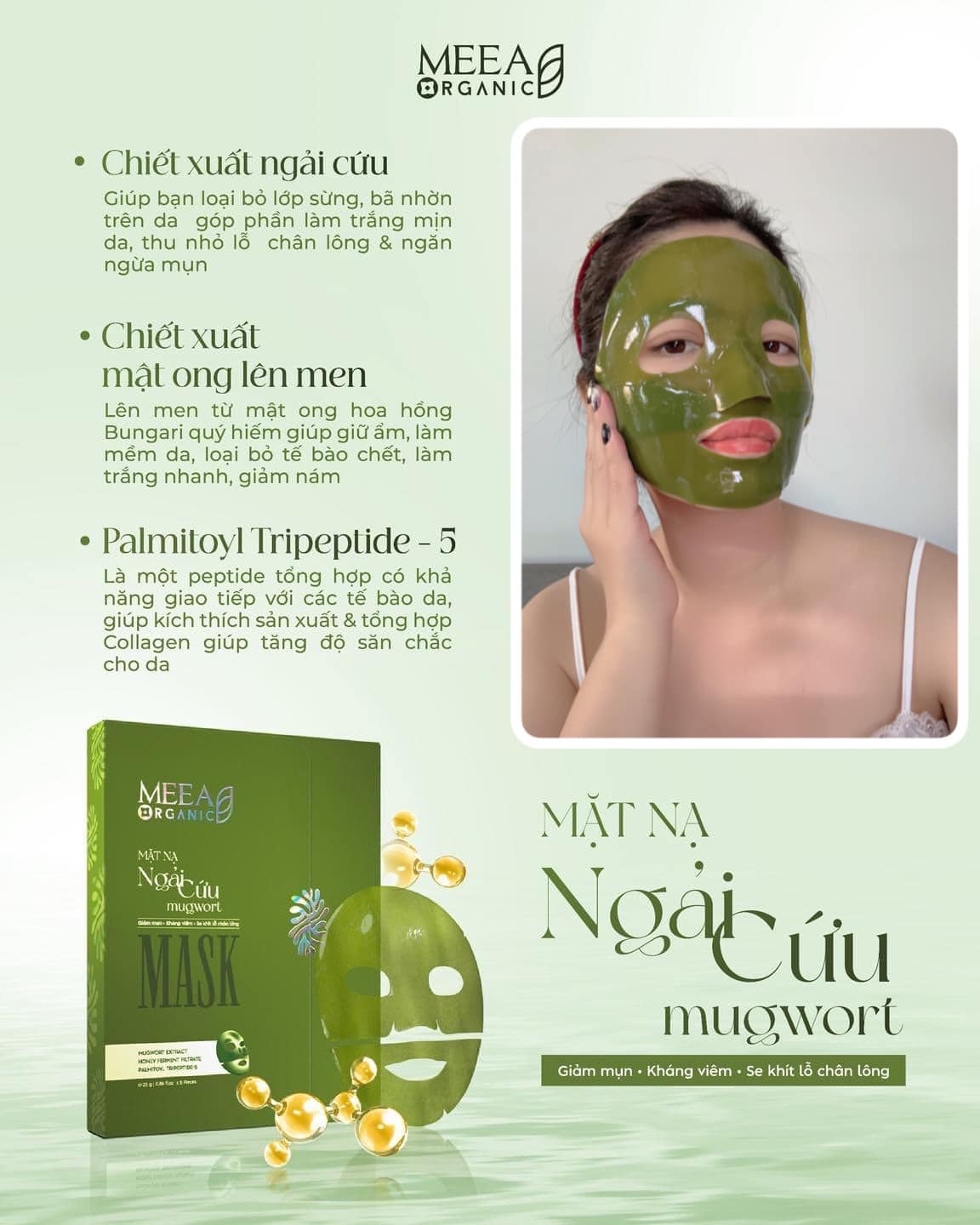 Mask Thạch Tươi Collagen Ngãi Cứu Mugwort Mask Meea Organic Chính Hãng