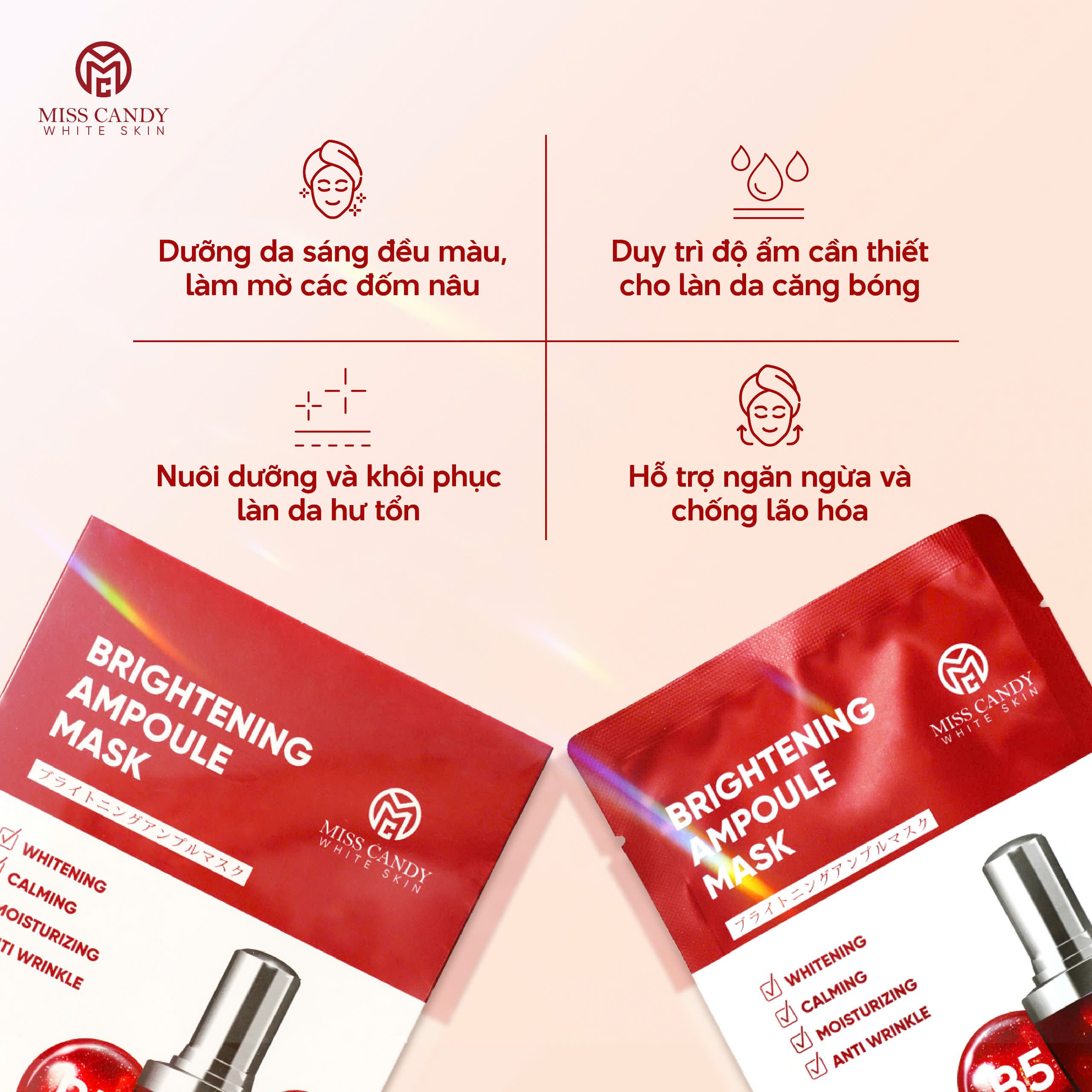 [MISS CANDY] Mặt Nạ Trẻ Hóa &amp; Phục Hồi Da BRIGHTENING AMPOULE MASK Miss Candy (Hộp 5 Miếng x 25g)
