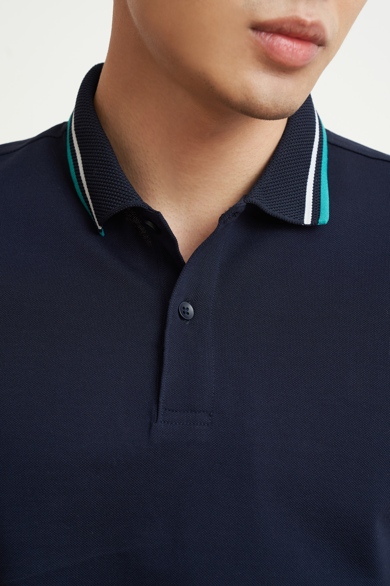 N&amp;MCLUB Áo polo Nam Cotton Mercerize viền cổ kẻ sọc thời trang 2105017
