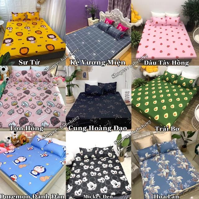 Bộ ga kèm đôi vỏ gối 3 món poly cotton siêu ngộ nghĩnh m6 hoặc m8 nhiều màu xinh ga được bo chun