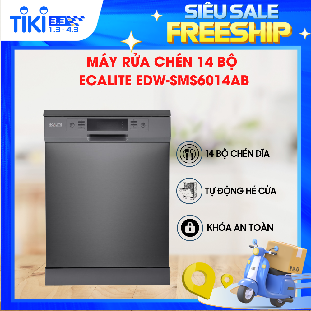 Máy Rửa Chén Độc Lập Ecalite EDW-SMS6014AB - 14 Bộ - 8 Chương Trình Rửa - Tự Động Hé Cửa - Hàng Chính Hãng