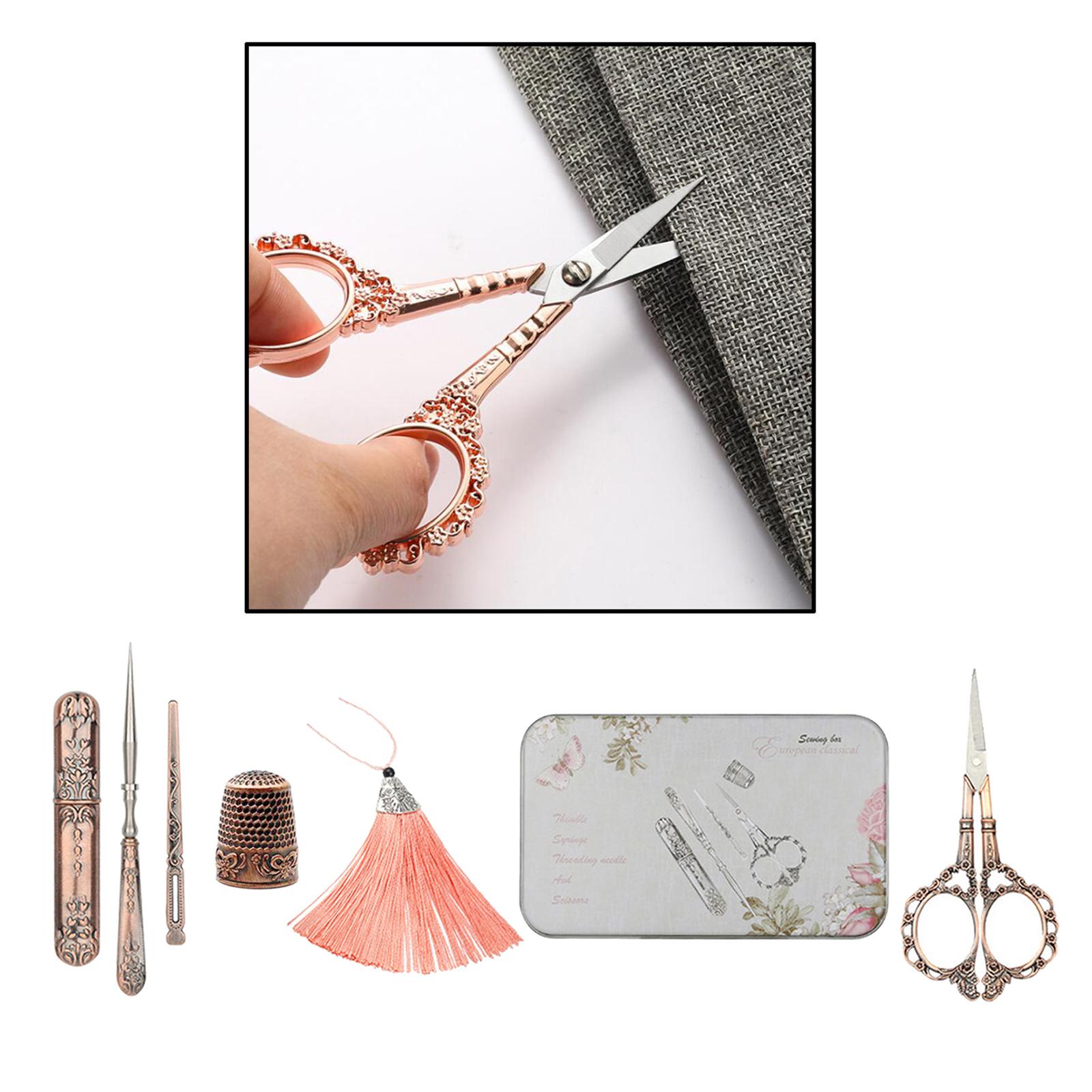 Embroidery Scissors Kit, European Antique Vintage Sewing Kit, Complete Vintage Sewing Tools with Embroidery Scissors, Needle Case, Awl for Sewing