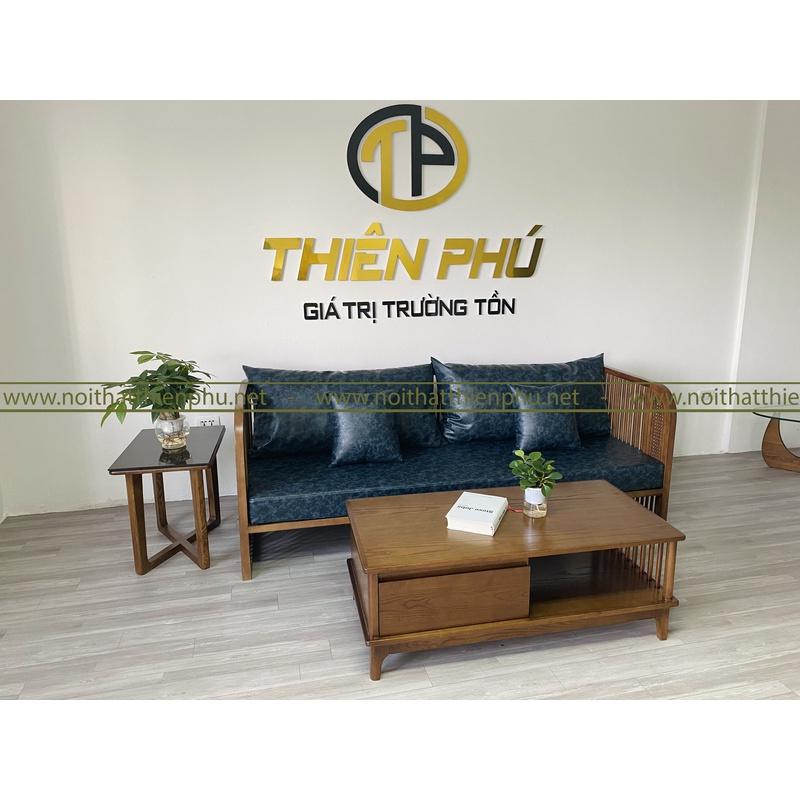 Bộ sofa nan gỗ sồi chung cư phong cách Indochine hiện đại