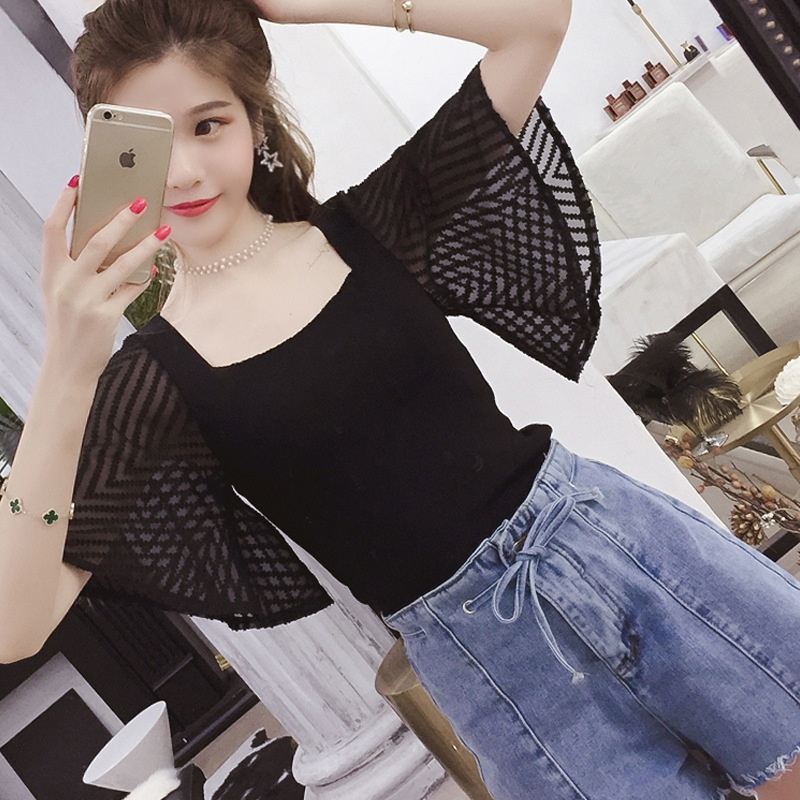 Áo Nữ Vải Len Kiểu Tay Loa Chéo 2 Dây Sau Lưng Nữ Tính
