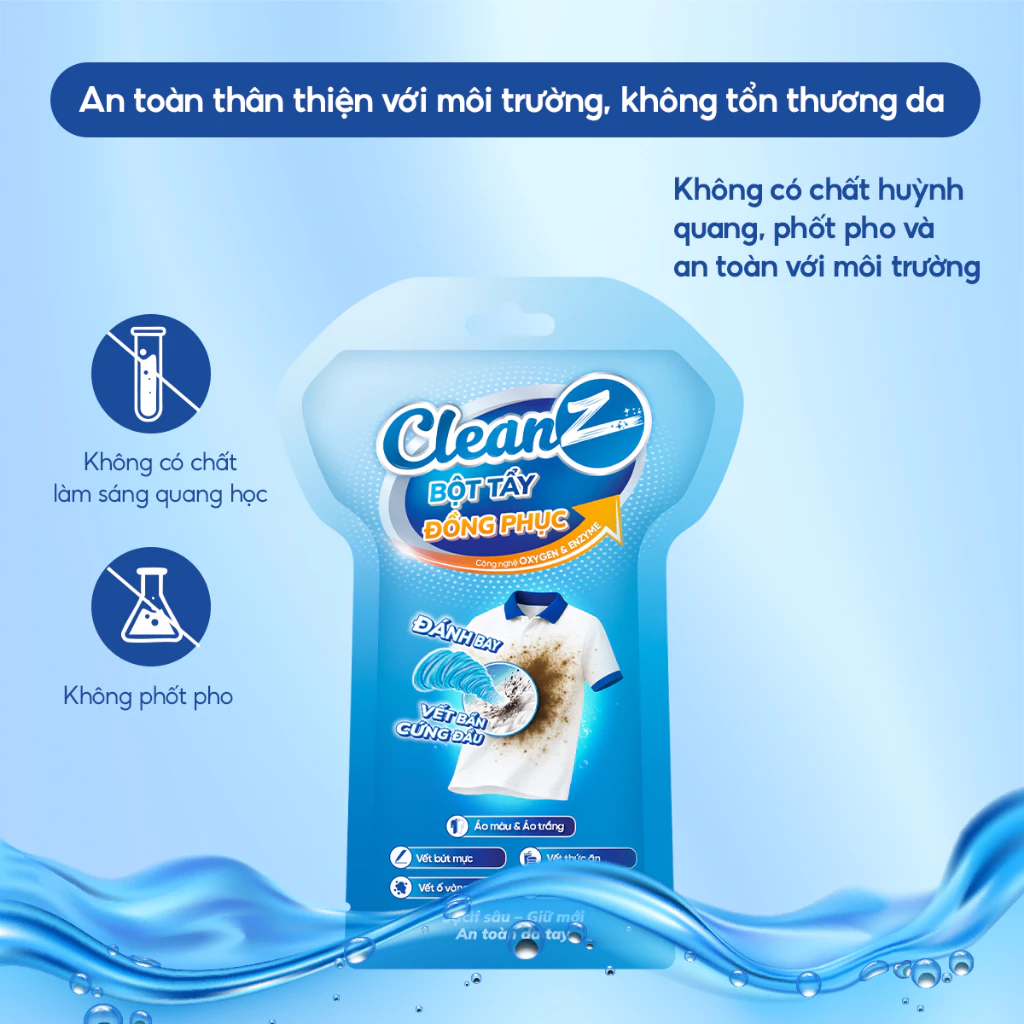 Túi Bột Tẩy Đồng Phục CleanZ Đánh Bay Vết Bẩn, Ố Màu Giúp Làm Sạch Quần Áo Như Mới 100g
