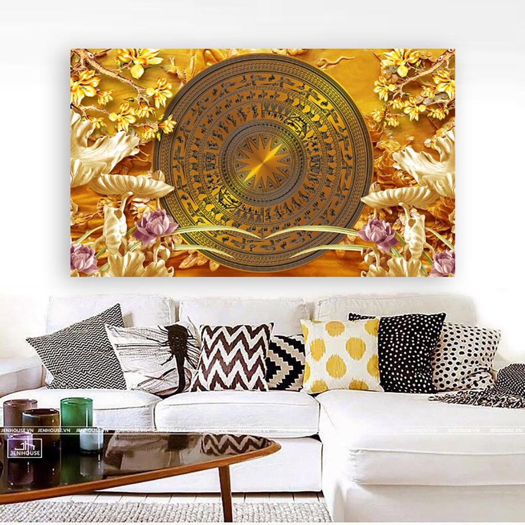Tranh trống đồng trang trí phòng khách in decal PP