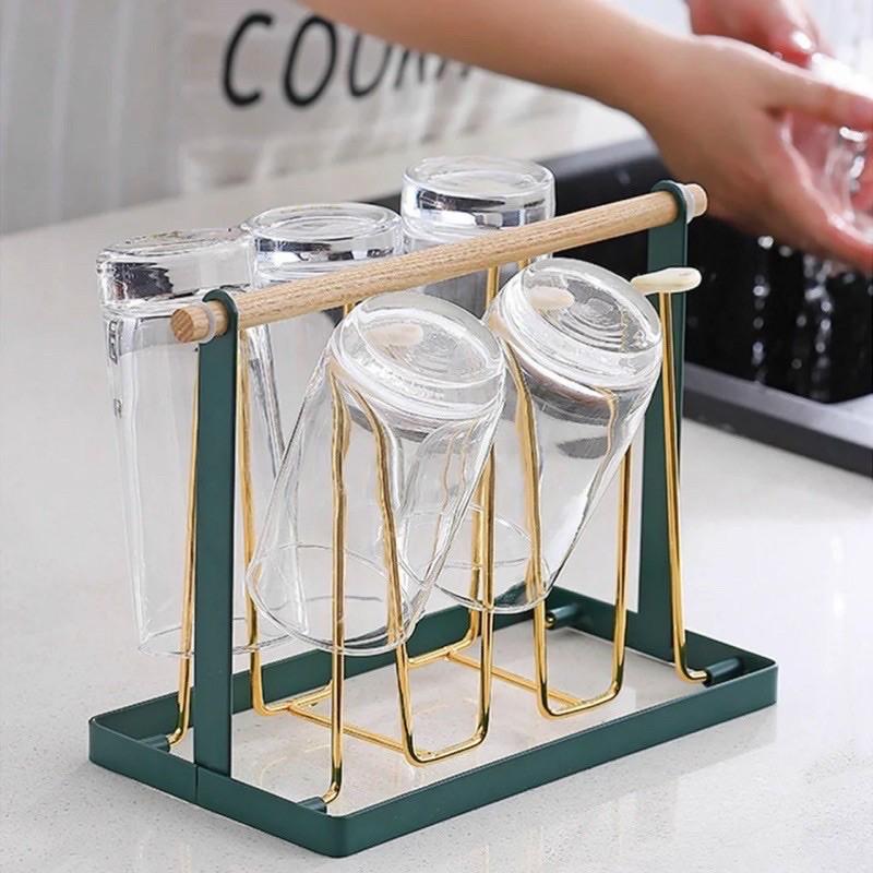 Khay cắm cốc,giá úp cốc sơn tĩnh điện màu xanh chân vàng hàng nhập khẩu