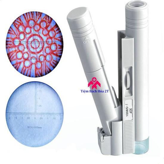 Kính lúp mini 40X có thước đo, có đèn