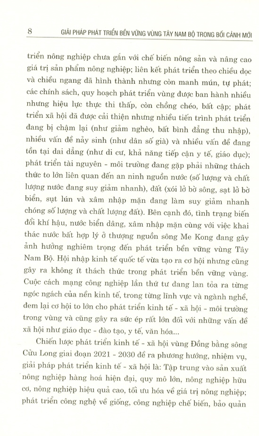 Giải Pháp Phát Triển Bền Vững Vùng Tây Nam Bộ Trong Bối Cảnh Mới (Sách Chuyên Khảo)