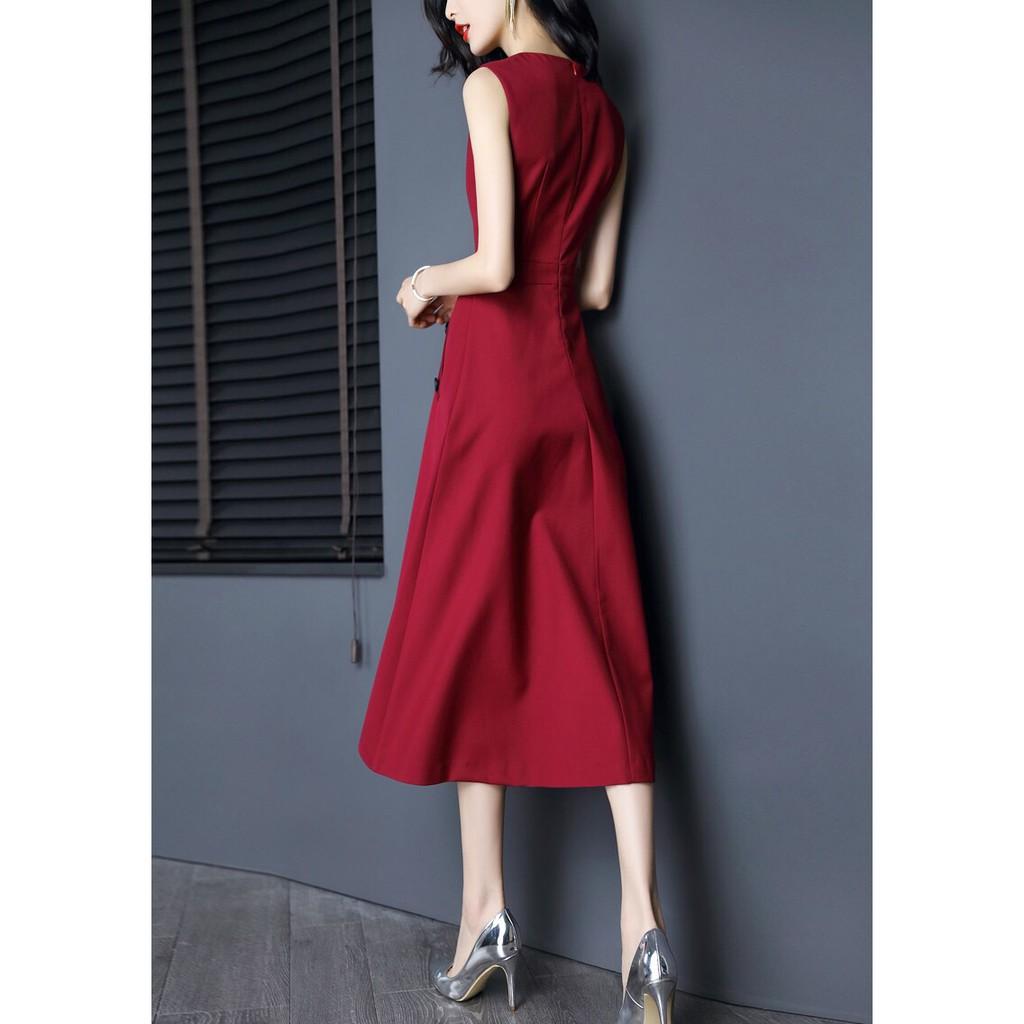 Đầm xòe sát nách phối nút cao cấp S285269