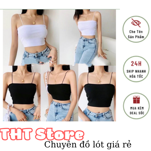 Áo croptop hai dây sợi bún  bozip 2 lớp đen trắng, thun ống ngang ngực ôm body, áo croptop ôm mặc trong siêu mát