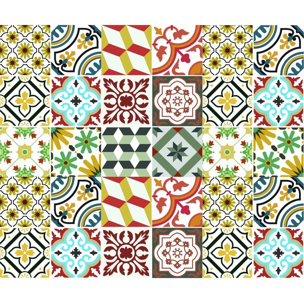 Decal gạch bông dán bếp hoa văn - Mua 3 set tặng 1 set 18 ô 20x20cm