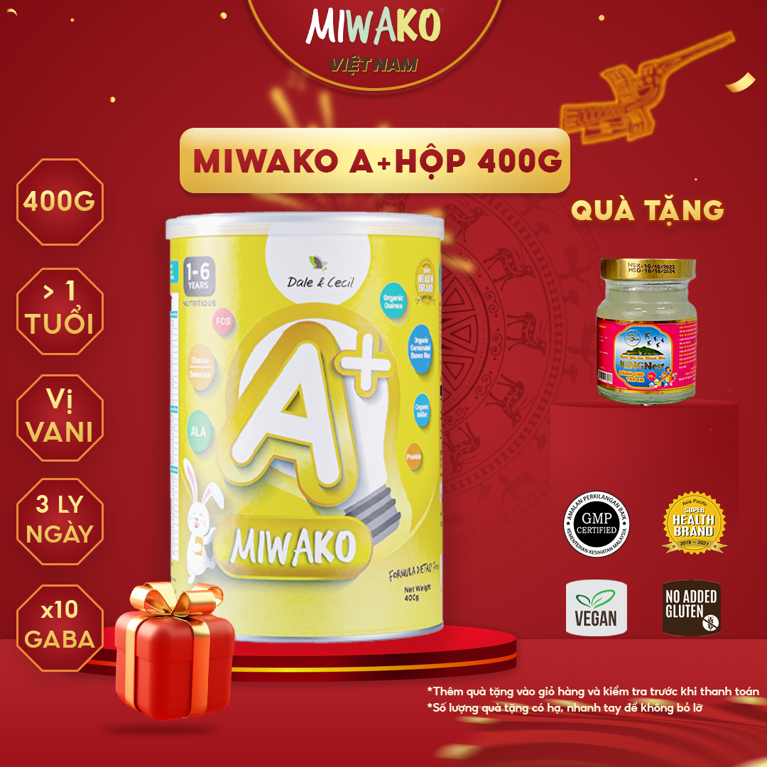 (Date Mới) Sữa Công Thức Hạt Thực Vật Hữu Cơ Miwako A+ Vị Vani Hộp 400g x 1 Hộp - Miwako