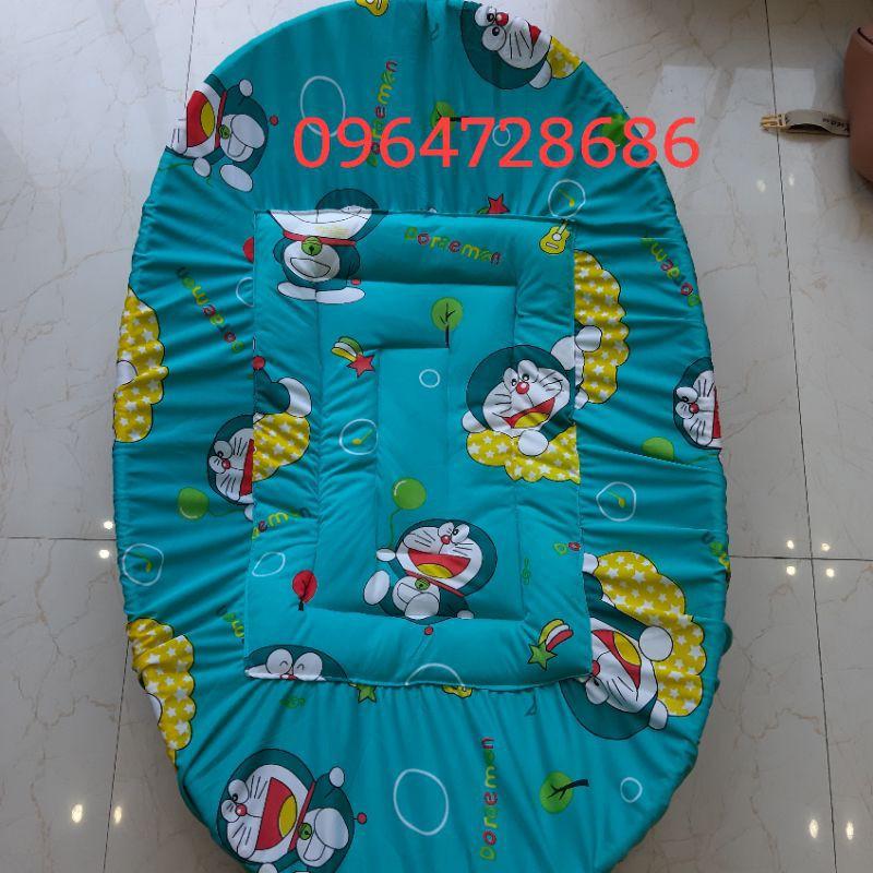 Nệm Bọc Nôi Đoremon xanh size 55x80, 60x90, 65x1m