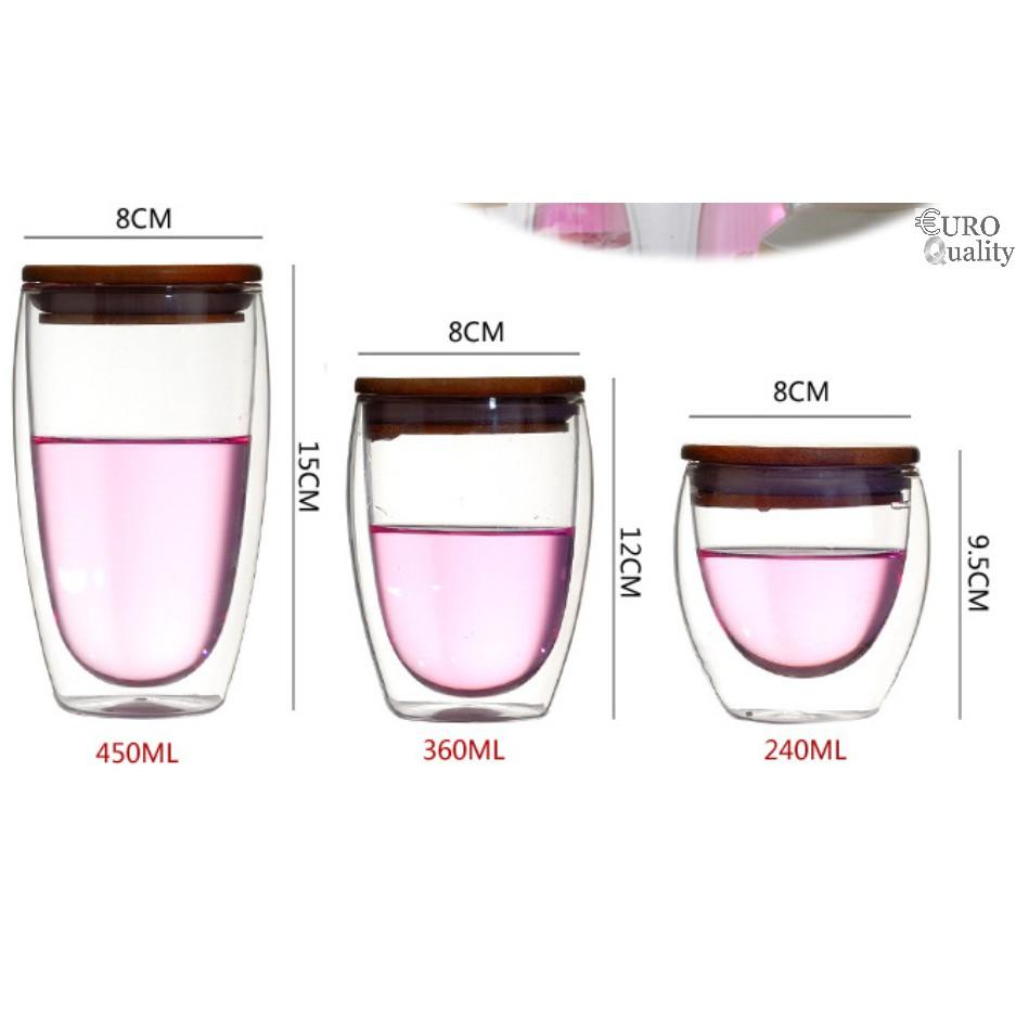 Ly Thủy Tinh 2 Lớp Chịu Nhiệt Kèm Nắp Gỗ Chắc Chắn