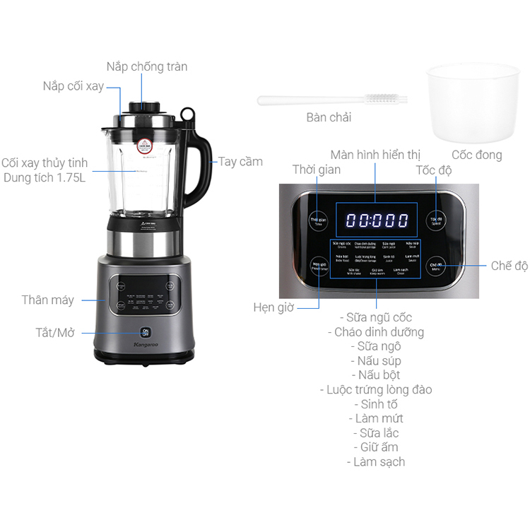 Máy Xay Nấu Đa Năng Kangaroo KG175HB1 - Hàng Chính Hãng