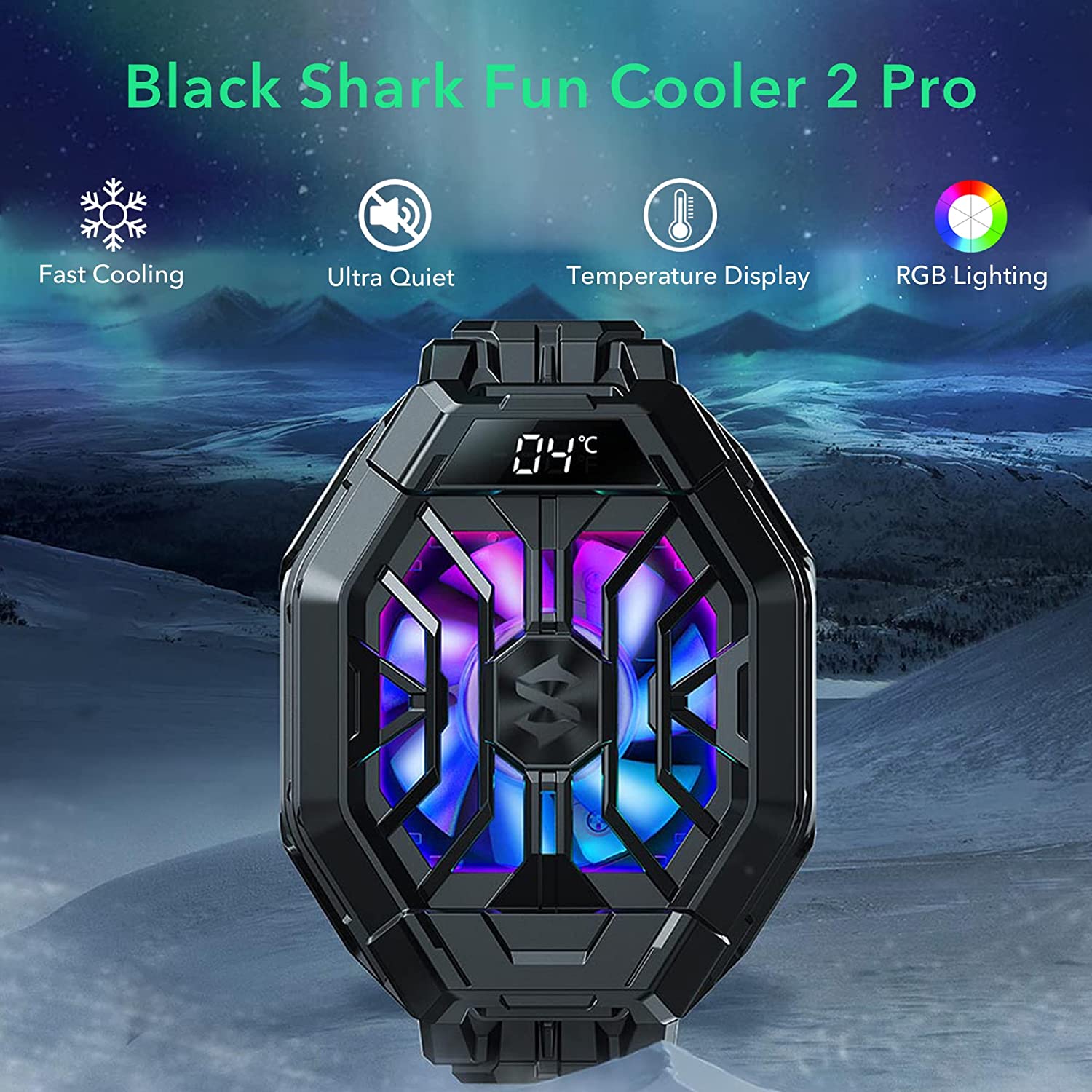 Vietteam quạt tản nhiệt điện thoại Black Shark Fun Cooler 2 Pro sò lạnh làm mát điện thoại di động có đèn LED RGB tuỳ chỉnh, mà hình hiển thị nhiệt độ led dành cho điện thoại IOS, Android - hàng nhập khẩu