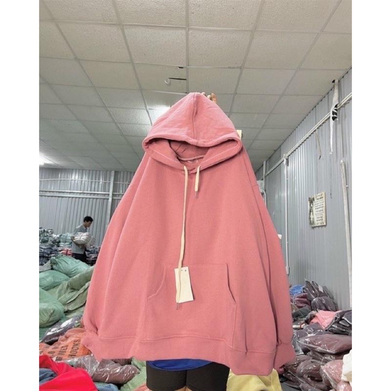 Áo hoodie nỉ trơn form rộng mũ hai lớp