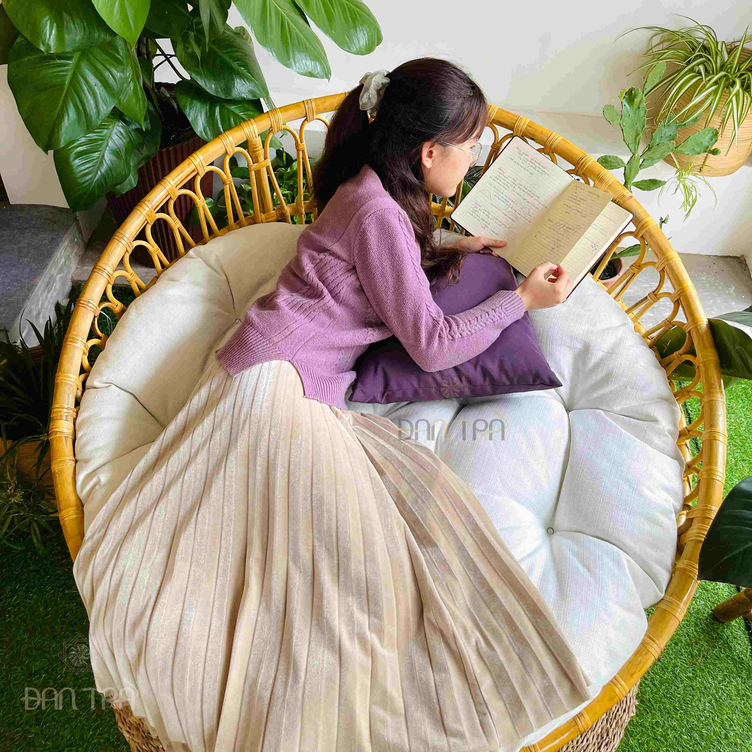 Ghế Mây Papasan Cách Tân 1m4, Ghế Mây Tròn Tình Yêu Love Nest- Ghế Mây Thư Giãn Đọc Sách- Ghế Mây Lười Relax- Nội Thất Mây Tre Đan Trà