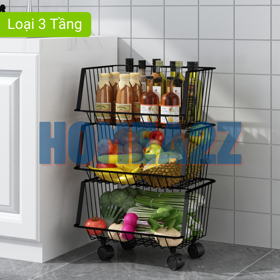 Kệ Nhà Bếp Đa Năng Dạng Rổ 4/5 Tầng Thép Carbon Sơn Tĩnh Điện, Kệ Rổ Xoay 360 Tiện Lợi Chống Gỉ Sét Cao Cấp