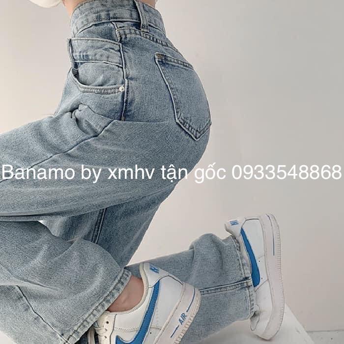 Quần JEAN ống rộng dáng suông cạp chéo chất đẹp thời trang Banamo Fashion 967