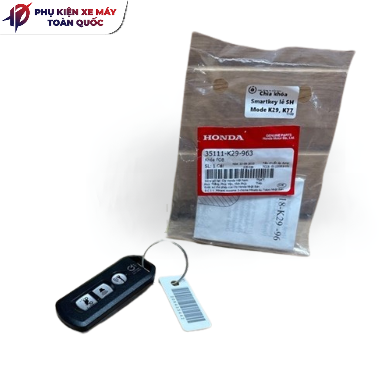 Chìa khóa Smartkey lẻ SH Mode K29, K77 ( FOB 3 nút mặt trắng Chép SHmode ) (1Cái) 35111K29963