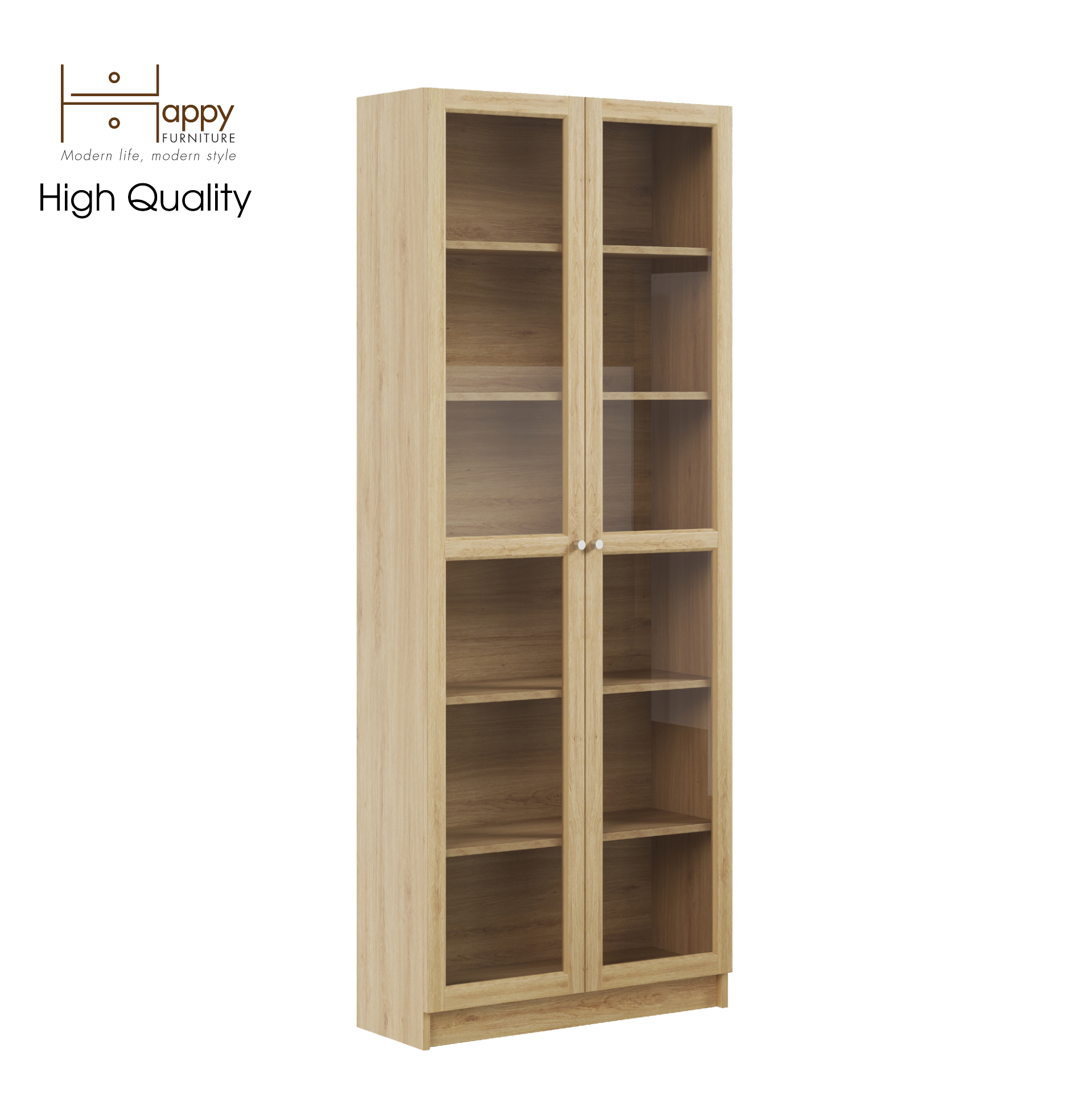 [Happy Home Furniture] CATY, kệ sách 6 tầng cửa kính,  80cm x 30cm x 202cm (DxRxC), KSA_010