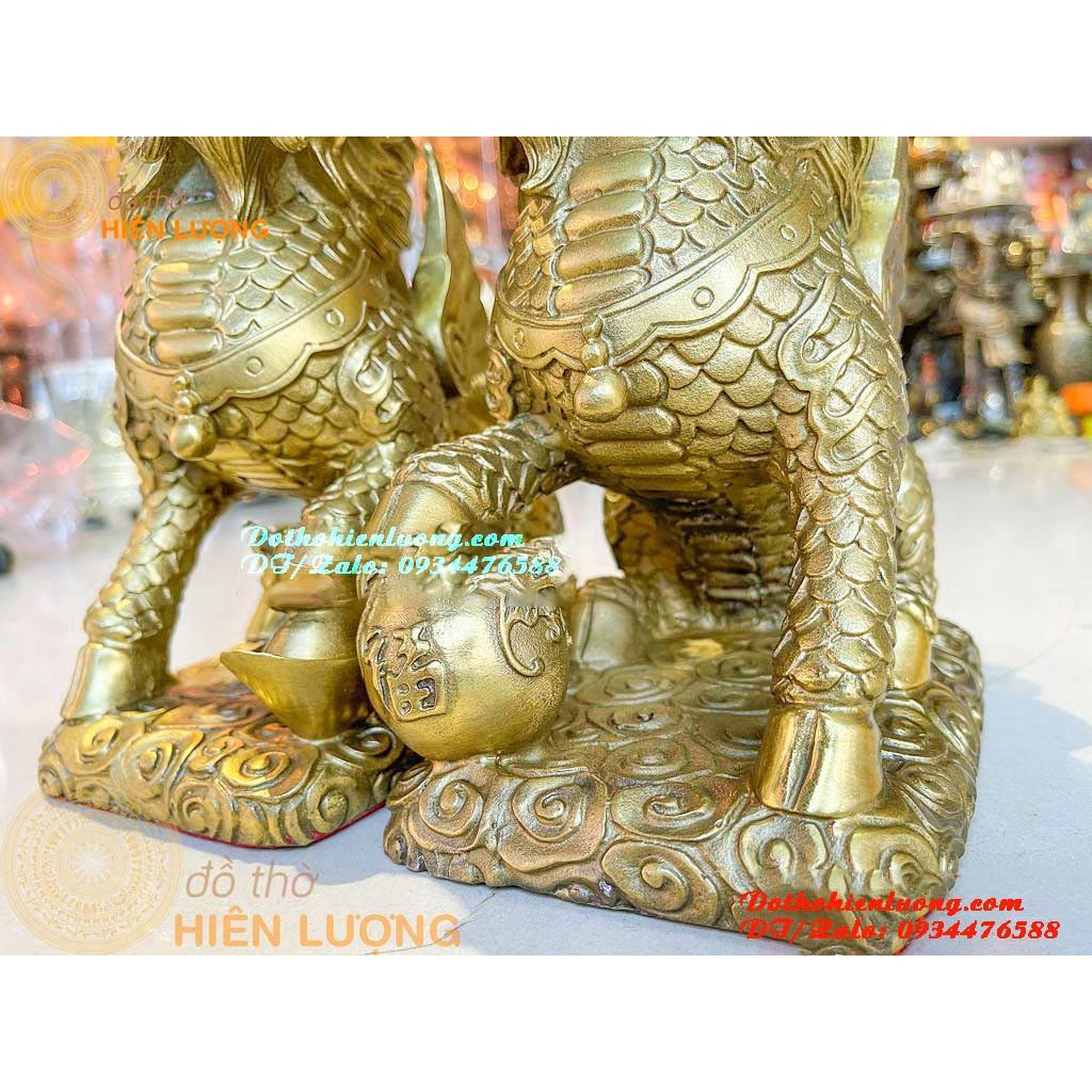 Đôi Kì Lân Ngồi Bệ Mây Bằng Đồng Thau Nguyên Chất Cao 25cm, Nặng 5,5kg/đôi Đẹp - Linh Vật Phong Thủy May Mắn