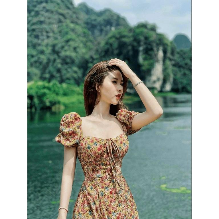 ĐẦM XÒE HOA NỮ CỰC XINH THỜI TRANG QUÝ PHÁI HỌA TIẾT HOA SANG CHẢNH