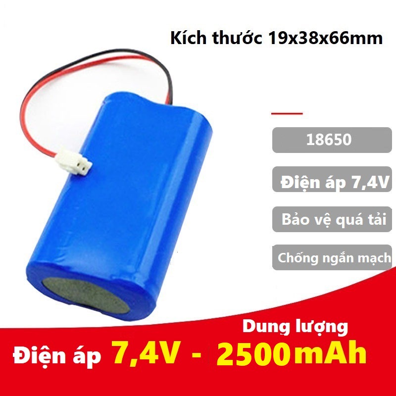 Pin điện áp 7,4V, dung lượng 2500mAh dùng cho loa bẫy chim, loa trợ giảng