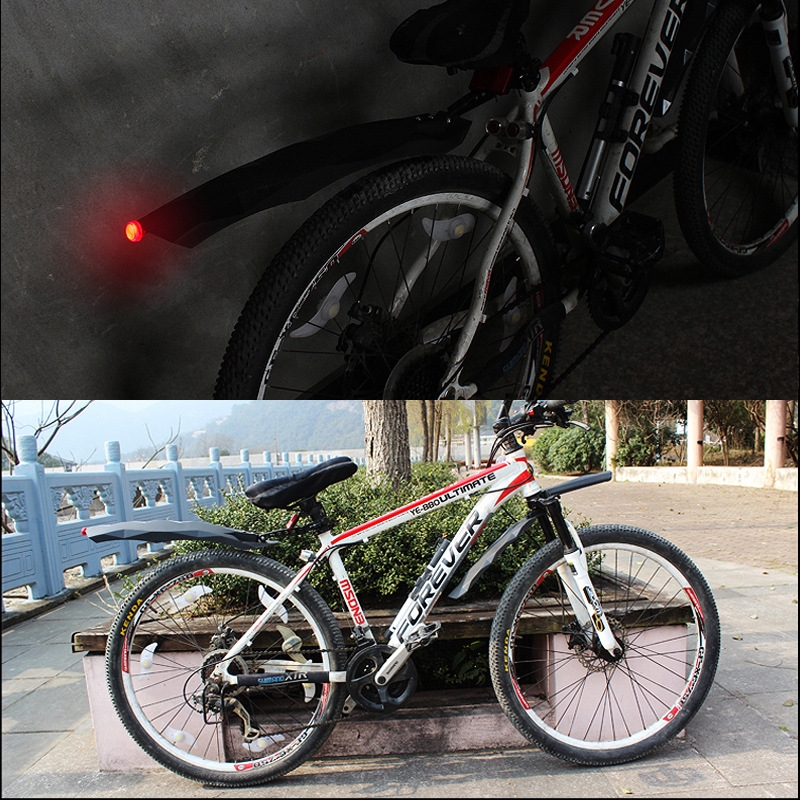 Bộ Vè Chắn Bùn Leo Núi Thể Thao Siêu Dẻo Mềm Chống Gãy 2 in 1 Cho Xe Đạp Địa Hình, MTB Tích Hợp Đèn Led Đuôi Cảnh Báo Phía Sau Màu Đỏ Mai Lee