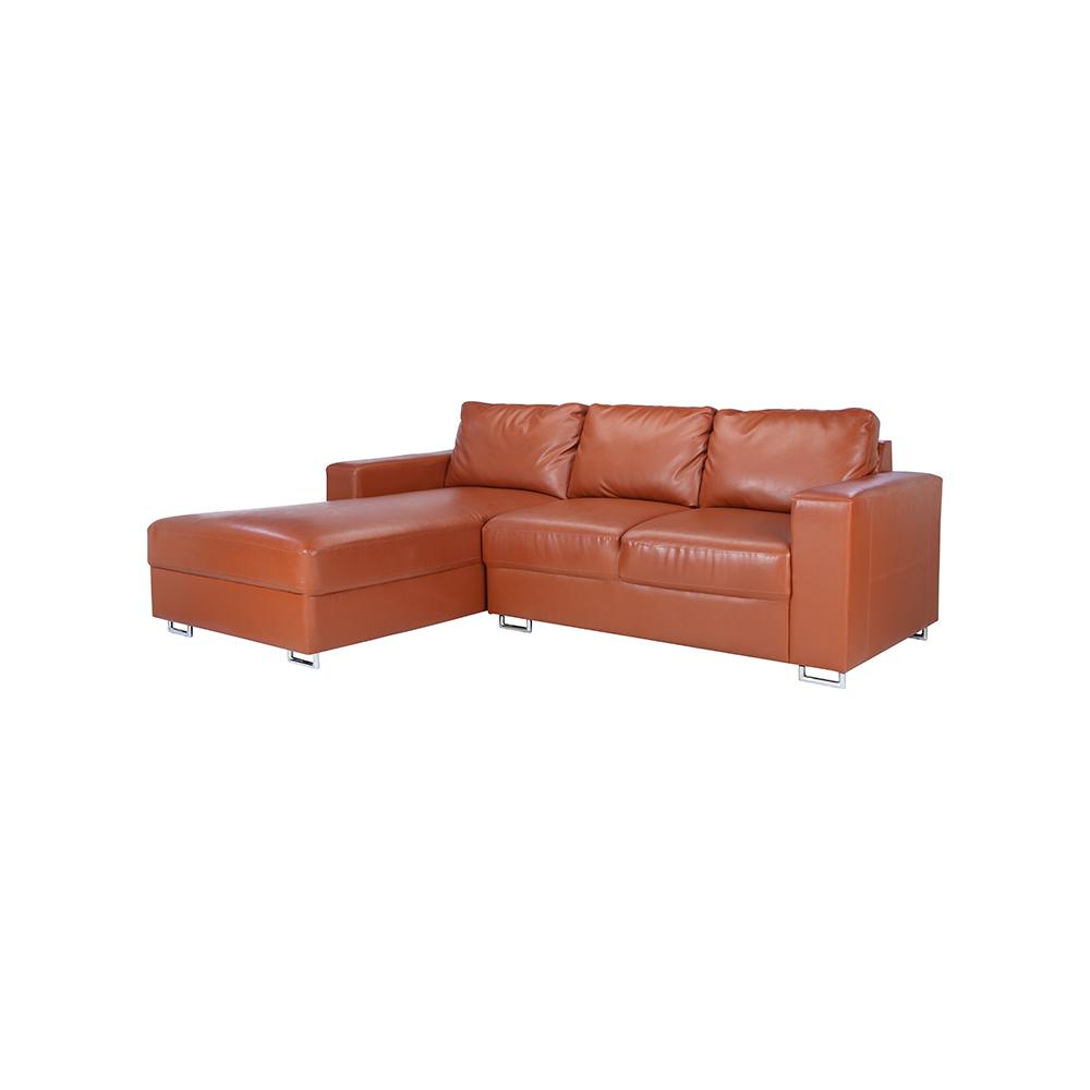 Ghế sofa giường góc chữ L phải POLLY khung gỗ chân thép, đệm bọc da PVC cao cấp màu nâu | Index Living Mall - Phân phối độc quyền tại Việt Nam