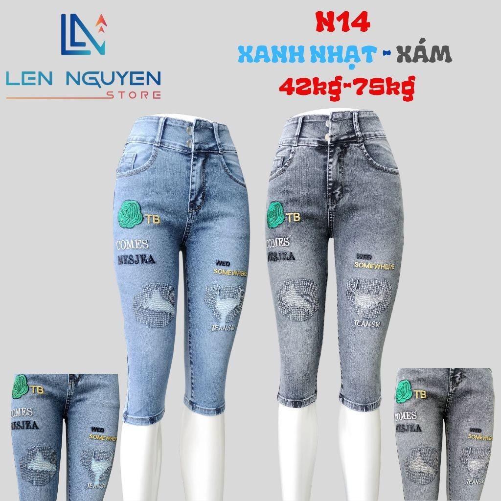 N14_Quần jean nữ, ngố 7 tất, lưng cao, quần bò nữ dáng ôm, quần rin nữ có big size, cho 42kg đến 75kg,LEN NGUYEN STORE - Xanh Nhạt