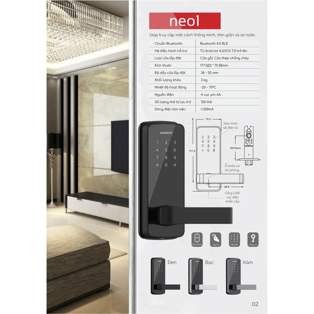 Khóa cửa thông minh mở qua thẻ từ, qua APP giá rẻ cho cửa phòng, cửa gỗ, cửa sắt cho kinh doanh homestay NeoLock - Neo1