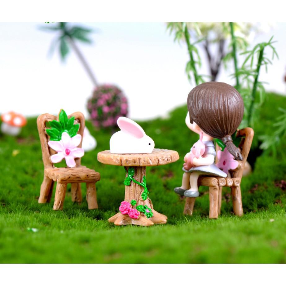 KHO-HN * Bộ bàn ghế dạng mộc trang trí nhà búp bê, bonsai, tiểu cảnh, terrarium, DIY