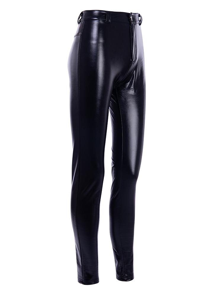 Sexy Women Punk Bodycon PU Leather Pants Push Up Hip High Waist Skinny Club Leggings Tights Black